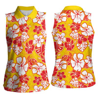 Yellow Hawaii Hibiscus Women Sleeveless Polo Shirt Tropical Flowers Seamless Pattern - Polynesian Pride