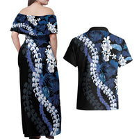 Polu Aloha Hawaii Lei Couples Matching Off Shoulder Maxi Dress and Hawaiian Shirt Tropical Flowers Elegant Vibe - Polynesian Pride