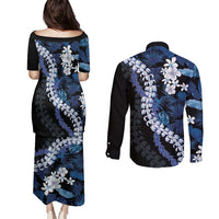 Polu Aloha Hawaii Lei Couples Matching Puletasi and Long Sleeve Button Shirt Tropical Flowers Elegant Vibe - Polynesian Pride