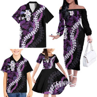 Poni Aloha Hawaii Lei Family Matching Off The Shoulder Long Sleeve Dress and Hawaiian Shirt Tropical Flowers Elegant Vibe - Polynesian Pride