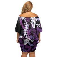 Poni Aloha Hawaii Lei Family Matching Off Shoulder Short Dress and Hawaiian Shirt Tropical Flowers Elegant Vibe - Polynesian Pride