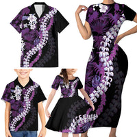 Poni Aloha Hawaii Lei Family Matching Short Sleeve Bodycon Dress and Hawaiian Shirt Tropical Flowers Elegant Vibe - Polynesian Pride