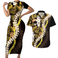 Kula Aloha Hawaii Lei Couples Matching Short Sleeve Bodycon Dress and Hawaiian Shirt Tropical Flowers Elegant Vibe - Polynesian Pride