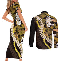 Kula Aloha Hawaii Lei Couples Matching Short Sleeve Bodycon Dress and Long Sleeve Button Shirt Tropical Flowers Elegant Vibe - Polynesian Pride