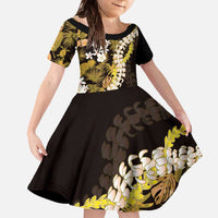 Kula Aloha Hawaii Lei Family Matching Off The Shoulder Long Sleeve Dress and Hawaiian Shirt Tropical Flowers Elegant Vibe LT14 Daughter's Dress Gold - Polynesian Pride