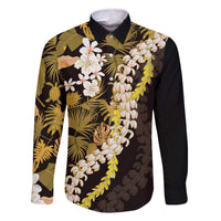 Kula Aloha Hawaii Lei Family Matching Off The Shoulder Long Sleeve Dress and Hawaiian Shirt Tropical Flowers Elegant Vibe LT14 Dad's Shirt - Long Sleeve Gold - Polynesian Pride