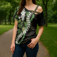 Omaomao Aloha Hawaii Lei Cross Shoulder Shirt Tropical Flowers Elegant Vibe - Polynesian Pride