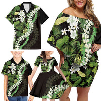 Omaomao Aloha Hawaii Lei Family Matching Off Shoulder Short Dress and Hawaiian Shirt Tropical Flowers Elegant Vibe - Polynesian Pride