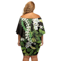 Omaomao Aloha Hawaii Lei Family Matching Off Shoulder Short Dress and Hawaiian Shirt Tropical Flowers Elegant Vibe - Polynesian Pride