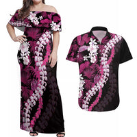 Akala Aloha Hawaii Lei Couples Matching Off Shoulder Maxi Dress and Hawaiian Shirt Tropical Flowers Elegant Vibe - Polynesian Pride
