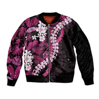 Akala Aloha Hawaii Lei Sleeve Zip Bomber Jacket Tropical Flowers Elegant Vibe - Polynesian Pride