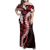 Ulaula Aloha Hawaii Lei Family Matching Off Shoulder Maxi Dress and Hawaiian Shirt Tropical Flowers Elegant Vibe - Polynesian Pride