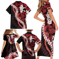 Ulaula Aloha Hawaii Lei Family Matching Short Sleeve Bodycon Dress and Hawaiian Shirt Tropical Flowers Elegant Vibe - Polynesian Pride