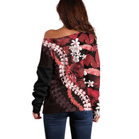 Ulaula Aloha Hawaii Lei Off Shoulder Sweater Tropical Flowers Elegant Vibe - Polynesian Pride