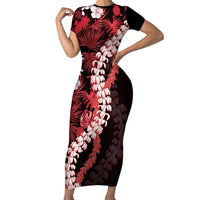 Ulaula Aloha Hawaii Lei Short Sleeve Bodycon Dress Tropical Flowers Elegant Vibe - Polynesian Pride
