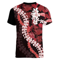 Ulaula Aloha Hawaii Lei Women V-Neck T-Shirt Tropical Flowers Elegant Vibe - Polynesian Pride