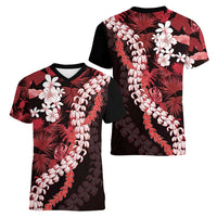 Ulaula Aloha Hawaii Lei Women V-Neck T-Shirt Tropical Flowers Elegant Vibe - Polynesian Pride