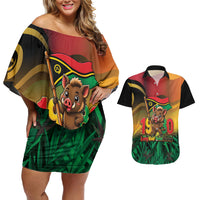 Vanuatu Independence Day Couples Matching Off Shoulder Short Dress and Hawaiian Shirt Chibi Boar Proud To Be A Ni-Van LT14 Multicolor - Polynesian Pride