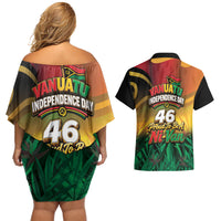 Vanuatu Independence Day Couples Matching Off Shoulder Short Dress and Hawaiian Shirt Chibi Boar Proud To Be A Ni-Van LT14 - Polynesian Pride