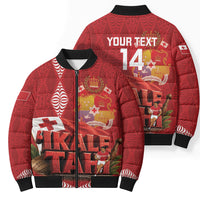 Tonga Rugby Custom Bomber Puffer Jacket 2026 Go Ikale Tahi Ngatu Pattern LT14 - Polynesian Pride