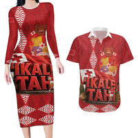 Tonga Rugby Custom Couples Matching Long Sleeve Bodycon Dress and Hawaiian Shirt 2026 Go Ikale Tahi Ngatu Pattern LT14 Red - Polynesian Pride