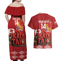 Tonga Rugby Custom Couples Matching Off Shoulder Maxi Dress and Hawaiian Shirt 2026 Go Ikale Tahi Ngatu Pattern LT14 - Polynesian Pride