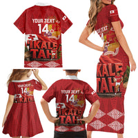 Tonga Rugby Custom Family Matching Short Sleeve Bodycon Dress and Hawaiian Shirt 2026 Go Ikale Tahi Ngatu Pattern LT14 - Polynesian Pride