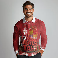 Tonga Rugby Custom Long Sleeve Polo Shirt 2026 Go Ikale Tahi Ngatu Pattern LT14 - Polynesian Pride