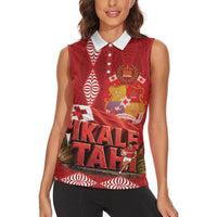 Tonga Rugby Custom Women Sleeveless Polo Shirt 2026 Go Ikale Tahi Ngatu Pattern LT14 - Polynesian Pride