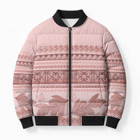 Pastel Pink Samoa Siapo Teuila Flowers Bomber Puffer Jacket - Polynesian Pride