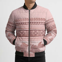 Pastel Pink Samoa Siapo Teuila Flowers Bomber Puffer Jacket - Polynesian Pride