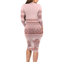 Pastel Pink Samoa Siapo Teuila Flowers Family Matching Long Sleeve Bodycon Dress and Hawaiian Shirt - Polynesian Pride