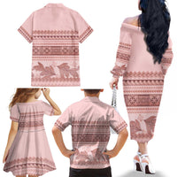 Pastel Pink Samoa Siapo Teuila Flowers Family Matching Off The Shoulder Long Sleeve Dress and Hawaiian Shirt - Polynesian Pride