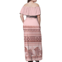 Pastel Pink Samoa Siapo Teuila Flowers Family Matching Off Shoulder Maxi Dress and Hawaiian Shirt - Polynesian Pride