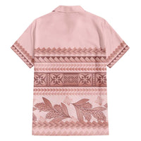 Pastel Pink Samoa Siapo Teuila Flowers Family Matching Off Shoulder Short Dress and Hawaiian Shirt - Polynesian Pride