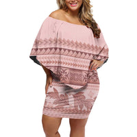 Pastel Pink Samoa Siapo Teuila Flowers Family Matching Off Shoulder Short Dress and Hawaiian Shirt - Polynesian Pride