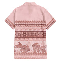 Pastel Pink Samoa Siapo Teuila Flowers Family Matching Short Sleeve Bodycon Dress and Hawaiian Shirt - Polynesian Pride