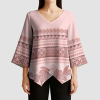 Pastel Pink Samoa Siapo Teuila Flowers Kimono Sleeve Blouse - Polynesian Pride
