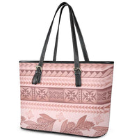 Pastel Pink Samoa Siapo Teuila Flowers Leather Tote Bag - Polynesian Pride