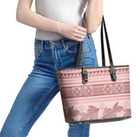 Pastel Pink Samoa Siapo Teuila Flowers Leather Tote Bag - Polynesian Pride