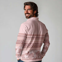 Pastel Pink Samoa Siapo Teuila Flowers Long Sleeve Polo Shirt - Polynesian Pride