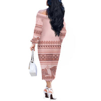 Pastel Pink Samoa Siapo Teuila Flowers Off The Shoulder Long Sleeve Dress - Polynesian Pride
