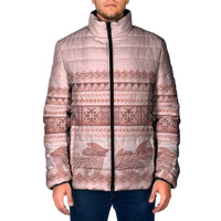 Pastel Pink Samoa Siapo Teuila Flowers Padded Jacket - Polynesian Pride