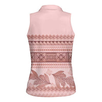 Pastel Pink Samoa Siapo Teuila Flowers Women Sleeveless Polo Shirt - Polynesian Pride