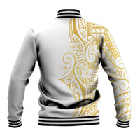 Polynesia White Sunday Baseball Jacket Plumeria Polynesian Tribal Gold Color - Polynesian Pride