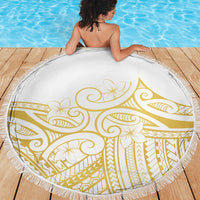 Polynesia White Sunday Beach Blanket Plumeria Polynesian Tribal Gold Color - Polynesian Pride