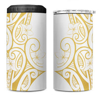 Polynesia White Sunday 4 in 1 Can Cooler Tumbler Plumeria Polynesian Tribal Gold Color - Polynesian Pride