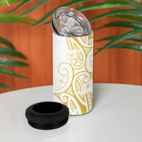 Polynesia White Sunday 4 in 1 Can Cooler Tumbler Plumeria Polynesian Tribal Gold Color - Polynesian Pride