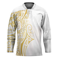 Polynesia White Sunday Hockey Jersey Plumeria Polynesian Tribal Gold Color - Polynesian Pride