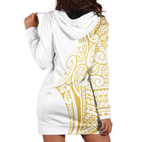 Polynesia White Sunday Hoodie Dress Plumeria Polynesian Tribal Gold Color - Polynesian Pride